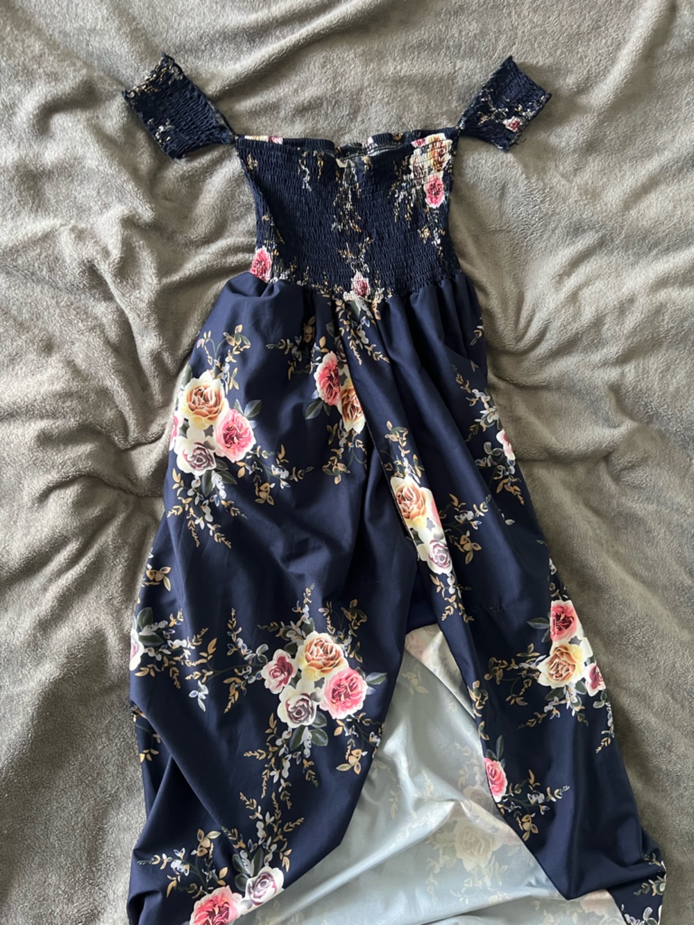 Navy Floral Off-Shoulder Maxi Dress